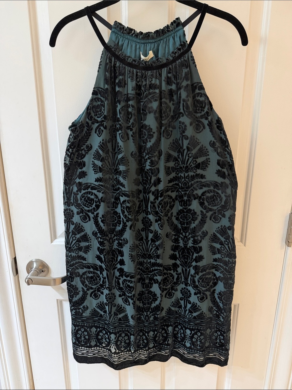 Max Studio Teal Dress with Black Flocked Damask